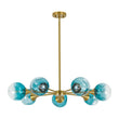 Load image into Gallery viewer, Modern Mid-Century Blue Glass Globe Brass Sputnik Chandelier
