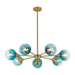 Load image into Gallery viewer, Modern Mid-Century Blue Glass Globe Brass Sputnik Chandelier
