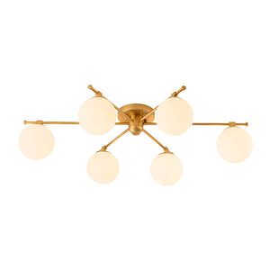 Modern 6-Light White Glass Globe Sputnik Semi Flush Mount