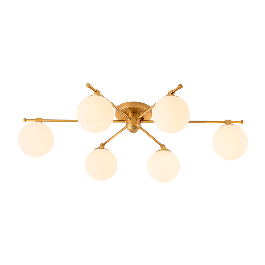 Modern 6-Light White Glass Globe Sputnik Semi Flush Mount