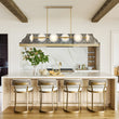 Load image into Gallery viewer, Sculptural Brass Layered Frosted Glass Linear Island Pendant
