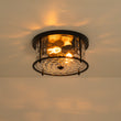 Load image into Gallery viewer, Vintage Black 2-Light Water Glass Drum Semi Flush Mount
