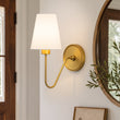 Load image into Gallery viewer, Vintage Brass 1-Light Linen Shade Fabric Vanity Wall Lamp

