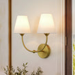 Load image into Gallery viewer, Vintage Fabric Shade Brass 2-Light Linen Vanity Wall Sconce
