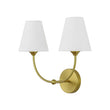 Load image into Gallery viewer, Vintage Fabric Shade Brass 2-Light Linen Vanity Wall Sconce
