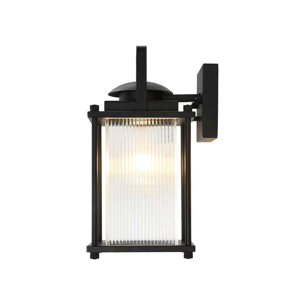 Farmhouze Light - 1 - Light Black Fluted Glass Lantern Outdoor Wall Sconce - Wall Sconce - 2 Packs - 