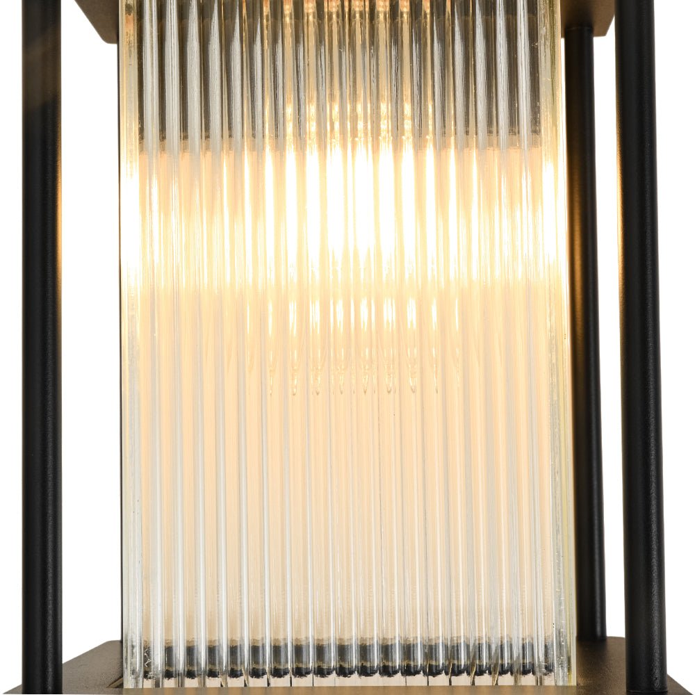 Farmhouze Light - 1 - Light Black Fluted Glass Lantern Outdoor Wall Sconce - Wall Sconce - 2 Packs - 