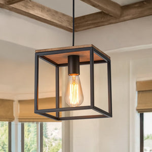 Farmhouze Light - 1 - Light Black Metal Square Lantern Pendant Light - Pendant - Black - 