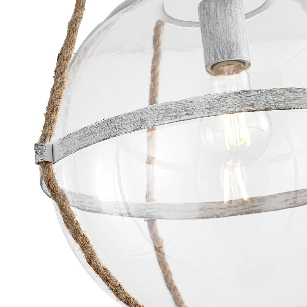 Farmhouze Light - 1 - light Coastal Hemp Rope Glass Globe Pendant Light - Pendant - 1 Bulb - 