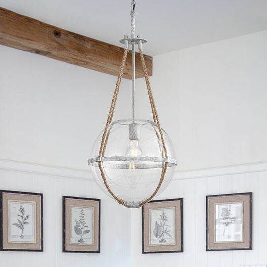 Farmhouze Light - 1 - light Coastal Hemp Rope Glass Globe Pendant Light - Pendant - 1 Bulb - 