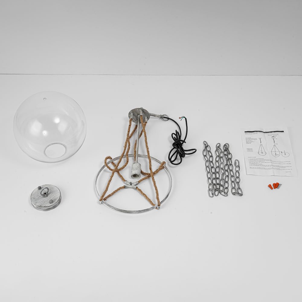 Farmhouze Light - 1 - light Coastal Hemp Rope Glass Globe Pendant Light - Pendant - 1 Bulb - 