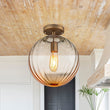 Load image into Gallery viewer, Farmhouze Light - 1 - Light Colored Tinted Ribbed Glass Globe Ceiling Light - Ceiling Light - Amber - 
