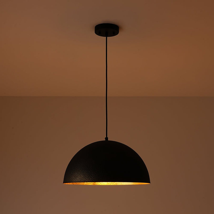 Farmhouze Light - 1 - Light Industrial Black Hammered Iron Dome Pendant - Chandelier - 15in - 