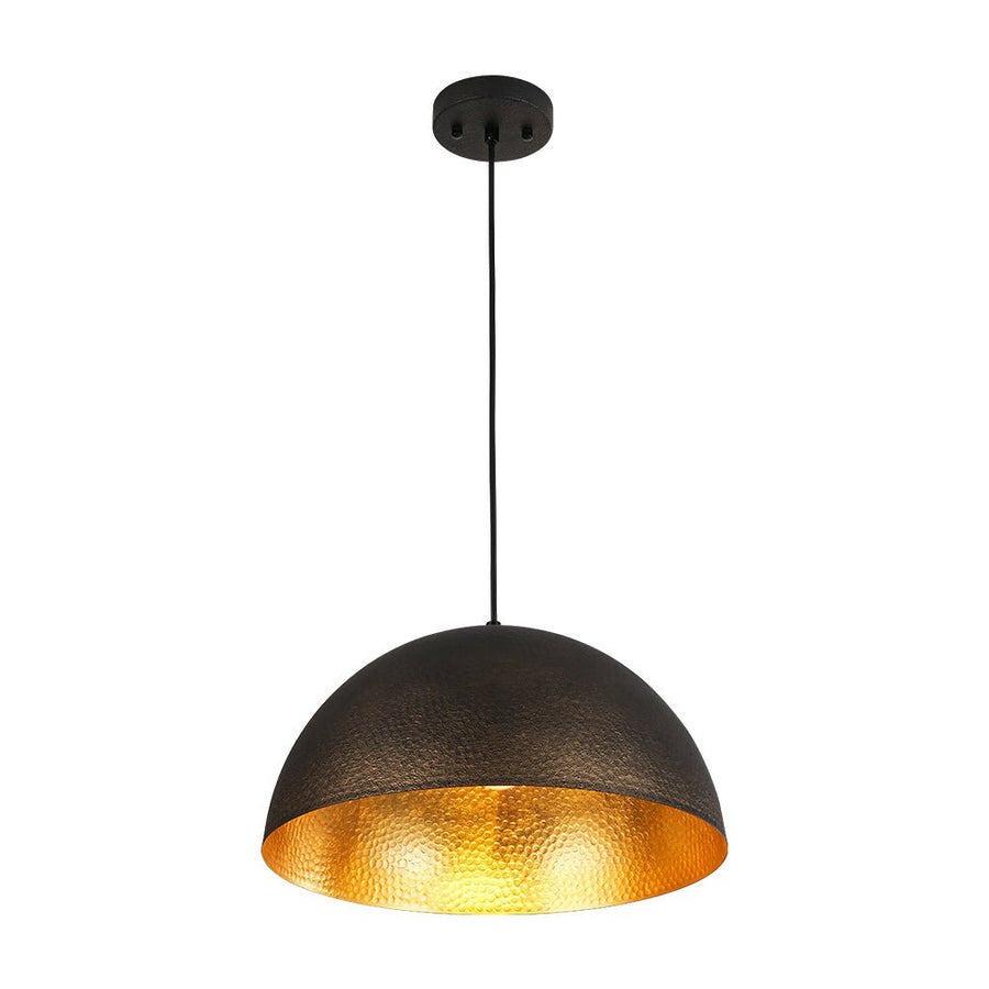 Farmhouze Light - 1 - Light Industrial Black Hammered Iron Dome Pendant - Chandelier - 15in - 