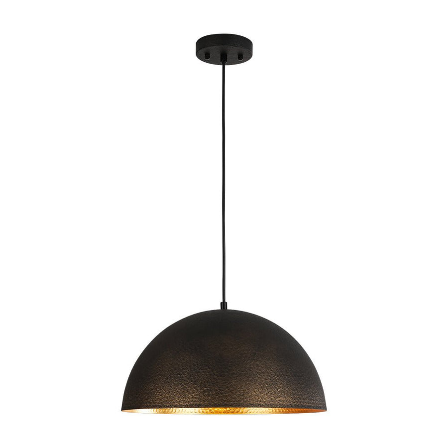 Farmhouze Light - 1 - Light Industrial Black Hammered Iron Dome Pendant - Chandelier - 15in - 
