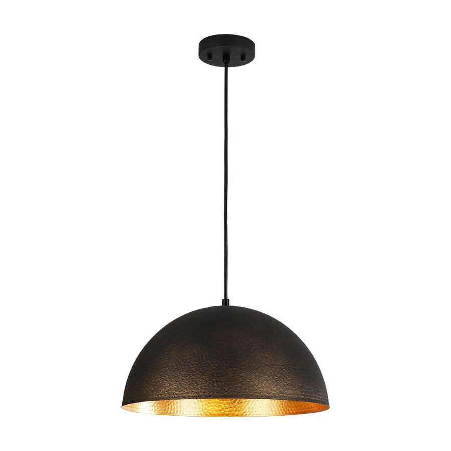 Farmhouze Light - 1 - Light Industrial Black Hammered Iron Dome Pendant - Chandelier - 15in - 