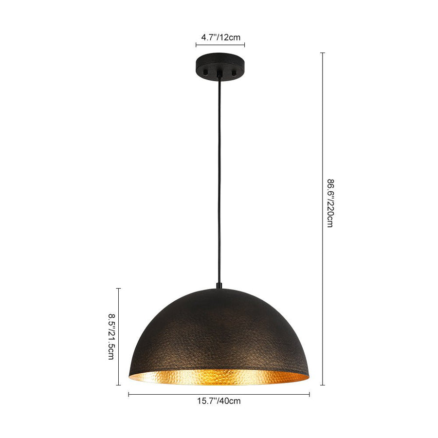 Farmhouze Light - 1 - Light Industrial Black Hammered Iron Dome Pendant - Chandelier - 15in - 