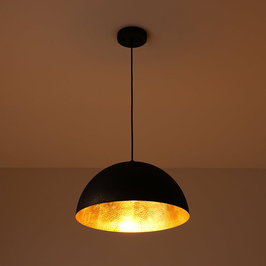 Farmhouze Light - 1 - Light Industrial Black Hammered Iron Dome Pendant - Chandelier - 15in - 