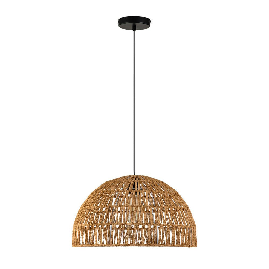 Farmhouze Light - 1 - Light Rustic Boho Woven Rope Dome Pendant Light - Pendant - Medium - White