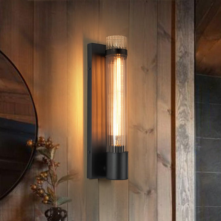 Farmhouze Light - 1 - light Vintage Ribbed Glass Cylinder Linear Wall Sconce - Wall Sconce - 1 Pack - 