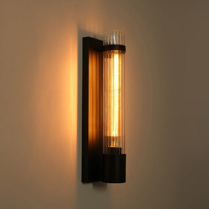 Farmhouze Light - 1 - light Vintage Ribbed Glass Cylinder Linear Wall Sconce - Wall Sconce - 2 Packs - 