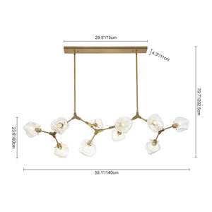 Farmhouze Light - 10 - Light Glass Ice Brass Branching Kitchen Island Pendant - Chandelier - 10 - Light - Brass