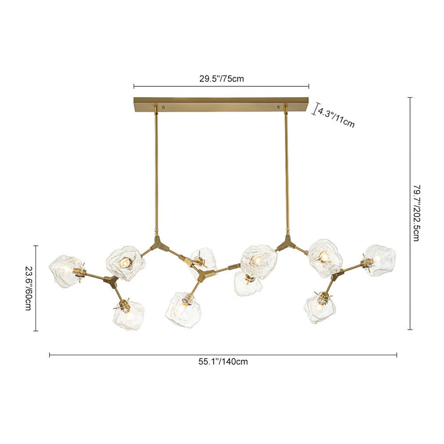 Farmhouze Light - 10 - Light Glass Ice Brass Branching Kitchen Island Pendant - Chandelier - 10 - Light - Brass