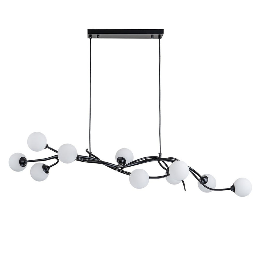 Farmhouze Light - 10 - Light Opal Bubble Black Twig Linear Branch Chandelier - Chandelier - Black - 