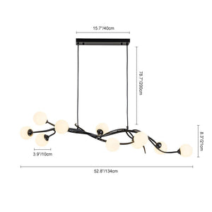 Farmhouze Light - 10 - Light Opal Bubble Black Twig Linear Branch Chandelier - Chandelier - Black - 