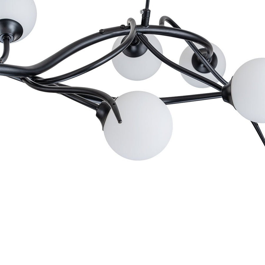 Farmhouze Light - 10 - Light Opal Bubble Black Twig Linear Branch Chandelier - Chandelier - Black - 