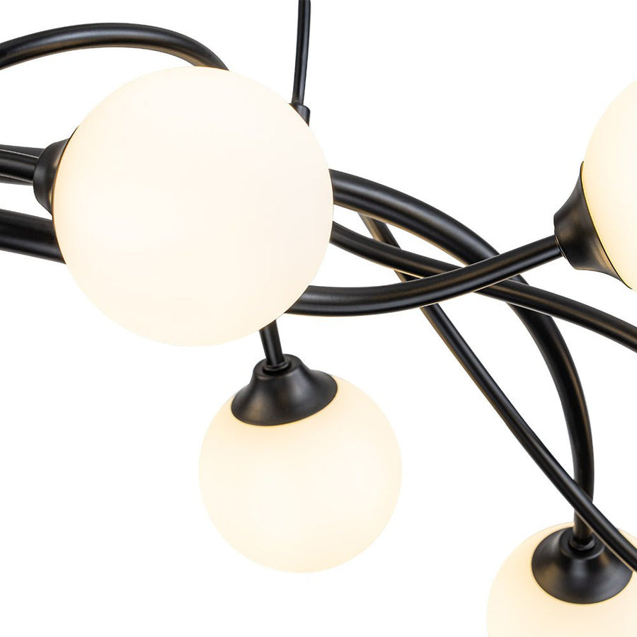 Farmhouze Light - 10 - Light Opal Bubble Black Twig Linear Branch Chandelier - Chandelier - Black - 