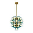 Load image into Gallery viewer, Farmhouze Light - 19 - Light Tiered White Blue Glass Bubble Spuntik Chandelier - Chandelier - Brass - 
