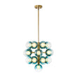 Load image into Gallery viewer, Farmhouze Light - 19 - Light Tiered White Blue Glass Bubble Spuntik Chandelier - Chandelier - Brass - 
