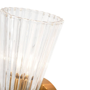 Farmhouze Light - 2 - Light Clear Striped Glass Dual Cone Vantiy Wall Sconce - Wall Sconce - Brass - 