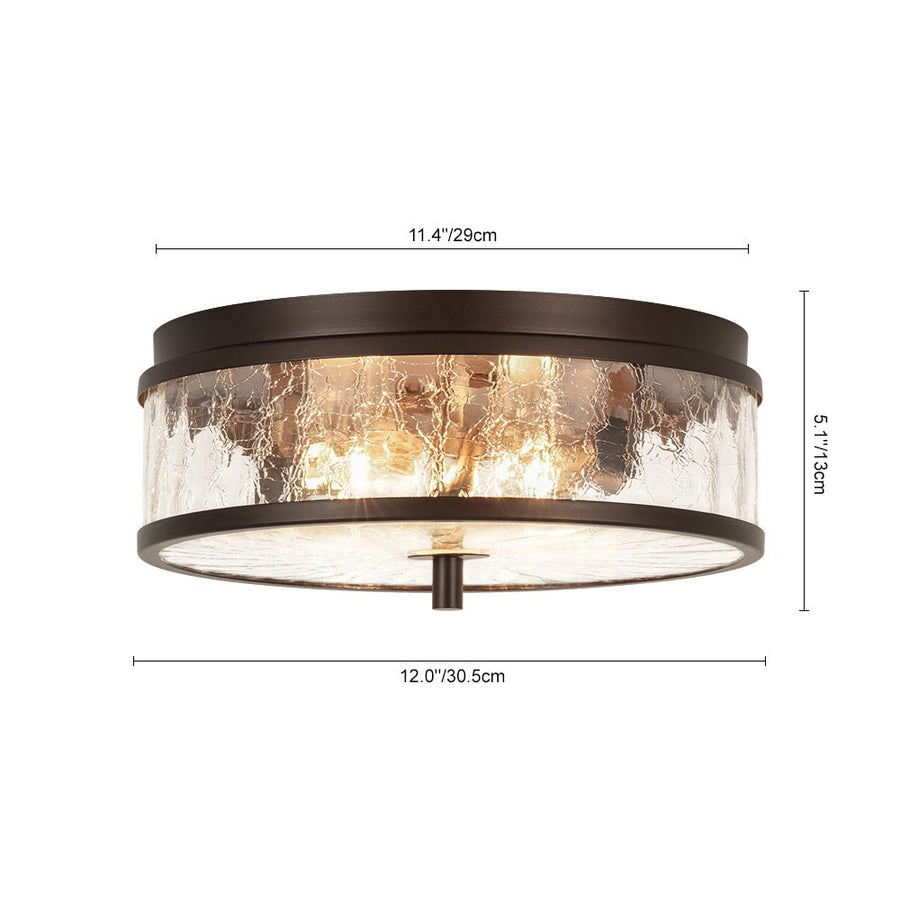 Farmhouze Light - 2 - Light Crackle Textured Glass Round Ceiling Light - Ceiling Light - Oil Rubbed Bronze - 