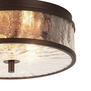 Farmhouze Light - 2 - Light Crackle Textured Glass Round Ceiling Light - Ceiling Light - Oil Rubbed Bronze - 