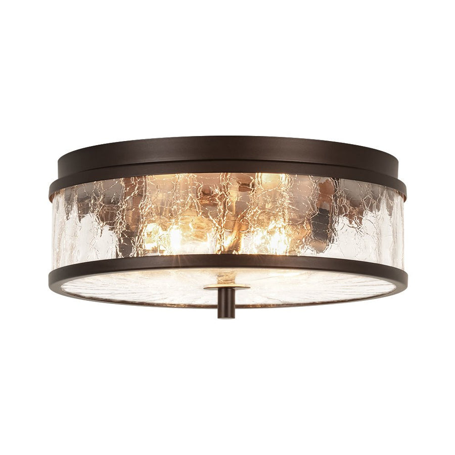 Farmhouze Light - 2 - Light Crackle Textured Glass Round Ceiling Light - Ceiling Light - Oil Rubbed Bronze - 