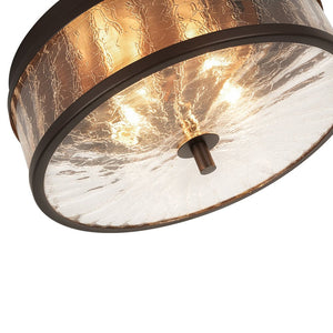 Farmhouze Light - 2 - Light Crackle Textured Glass Round Ceiling Light - Ceiling Light - Oil Rubbed Bronze - 