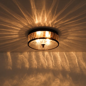 Farmhouze Light - 2 - Light Crackle Textured Glass Round Ceiling Light - Ceiling Light - Oil Rubbed Bronze - 