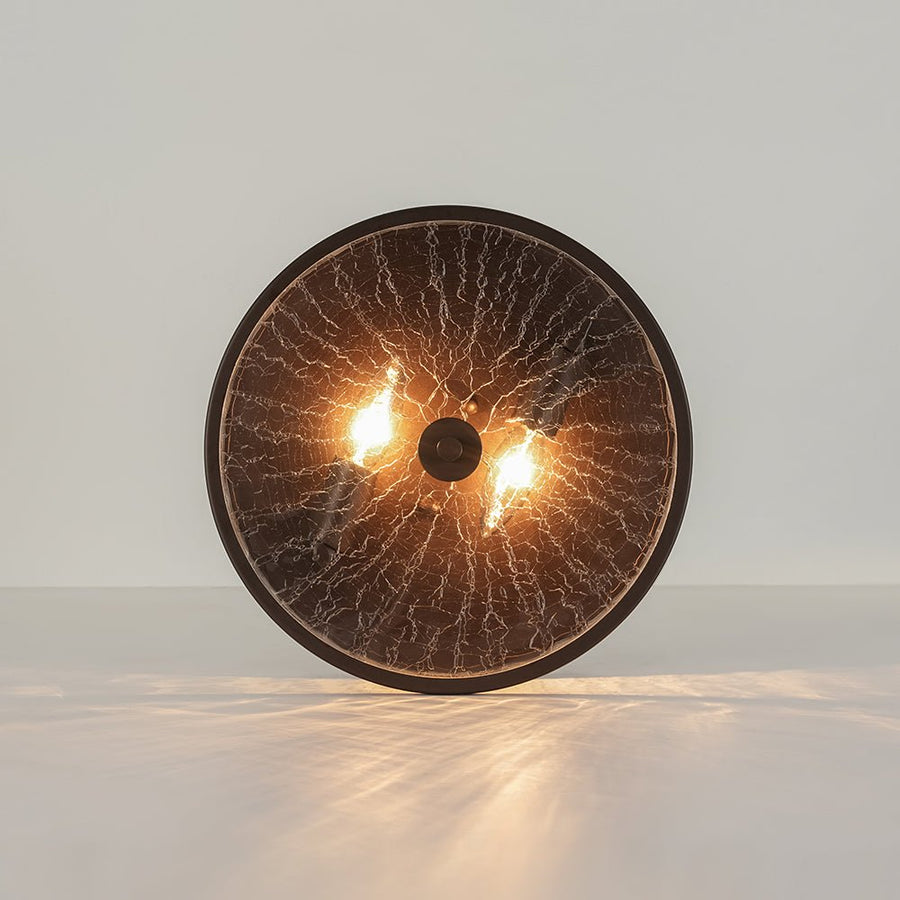 Farmhouze Light - 2 - Light Crackle Textured Glass Round Ceiling Light - Ceiling Light - Oil Rubbed Bronze - 