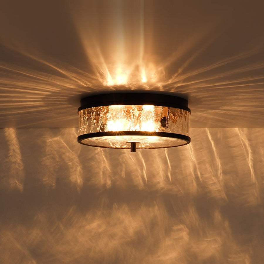 Farmhouze Light - 2 - Light Crackle Textured Glass Round Ceiling Light - Ceiling Light - Oil Rubbed Bronze - 
