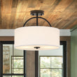 Load image into Gallery viewer, Farmhouze Light - 2 - Light Linen Drum Shade Semi Flush Ceiling Light - Ceiling Light - Black - 
