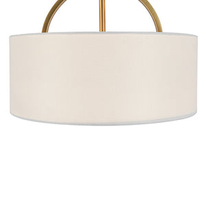 Farmhouze Light - 2 - Light Linen Drum Shade Semi Flush Ceiling Light - Ceiling Light - Brass - 