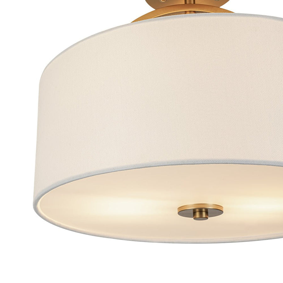 Farmhouze Light - 2 - Light Linen Drum Shade Semi Flush Ceiling Light - Ceiling Light - Brass - 