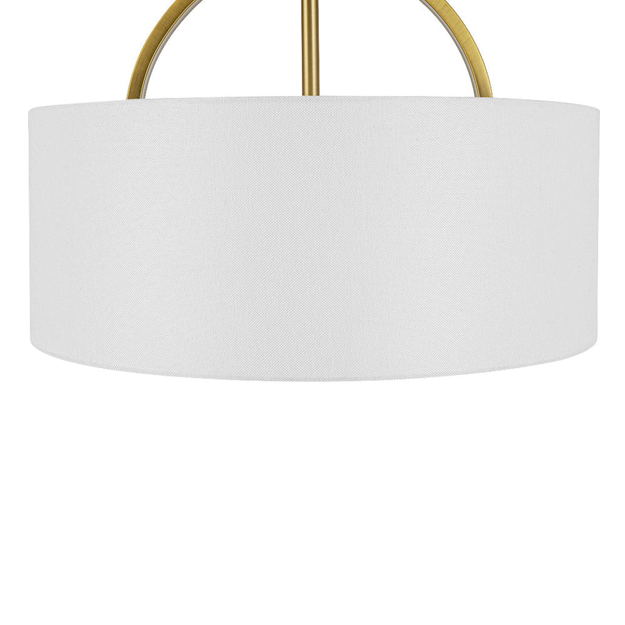 Farmhouze Light - 2 - Light Linen Drum Shade Semi Flush Ceiling Light - Ceiling Light - Brass - 