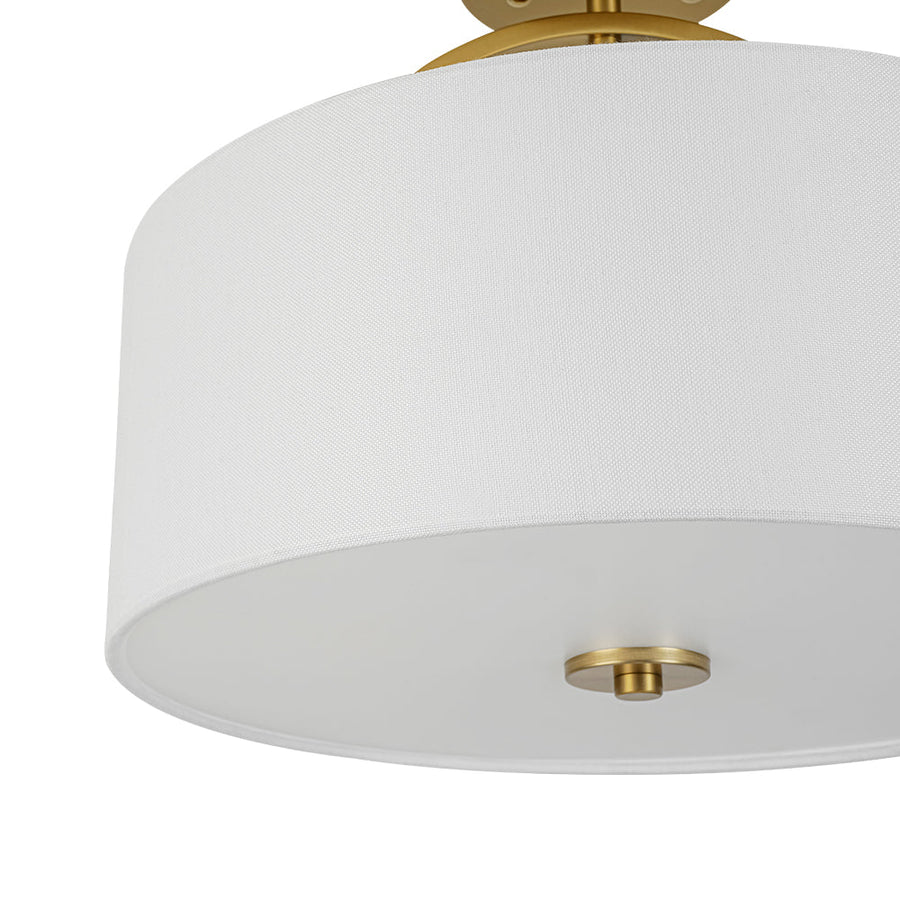 Farmhouze Light - 2 - Light Linen Drum Shade Semi Flush Ceiling Light - Ceiling Light - Brass - 