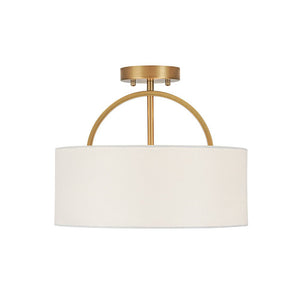 Farmhouze Light - 2 - Light Linen Drum Shade Semi Flush Ceiling Light - Ceiling Light - Brass - 