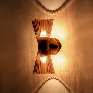 Farmhouze Light - 2 - light UP Down Striped Glass Double Cone Wall Light - Wall Sconce - Brown Glass + Oil - Rubbed Bronze Finish - 