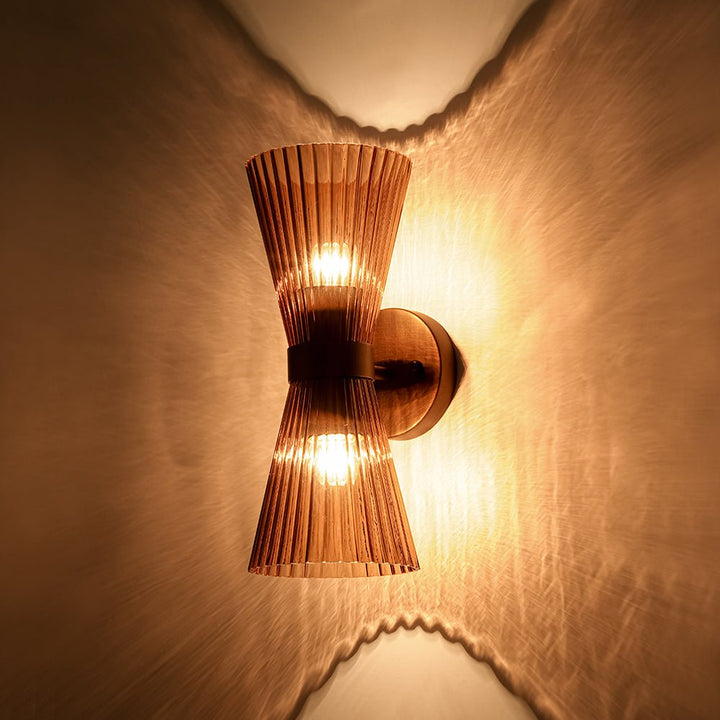Farmhouze Light - 2 - light UP Down Striped Glass Double Cone Wall Light - Wall Sconce - Brown Glass + Oil - Rubbed Bronze Finish - 