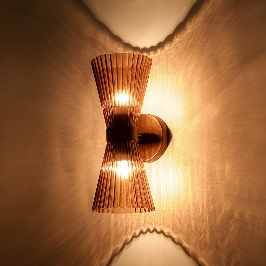 Farmhouze Light - 2 - light UP Down Striped Glass Double Cone Wall Light - Wall Sconce - Brown Glass + Oil - Rubbed Bronze Finish - 